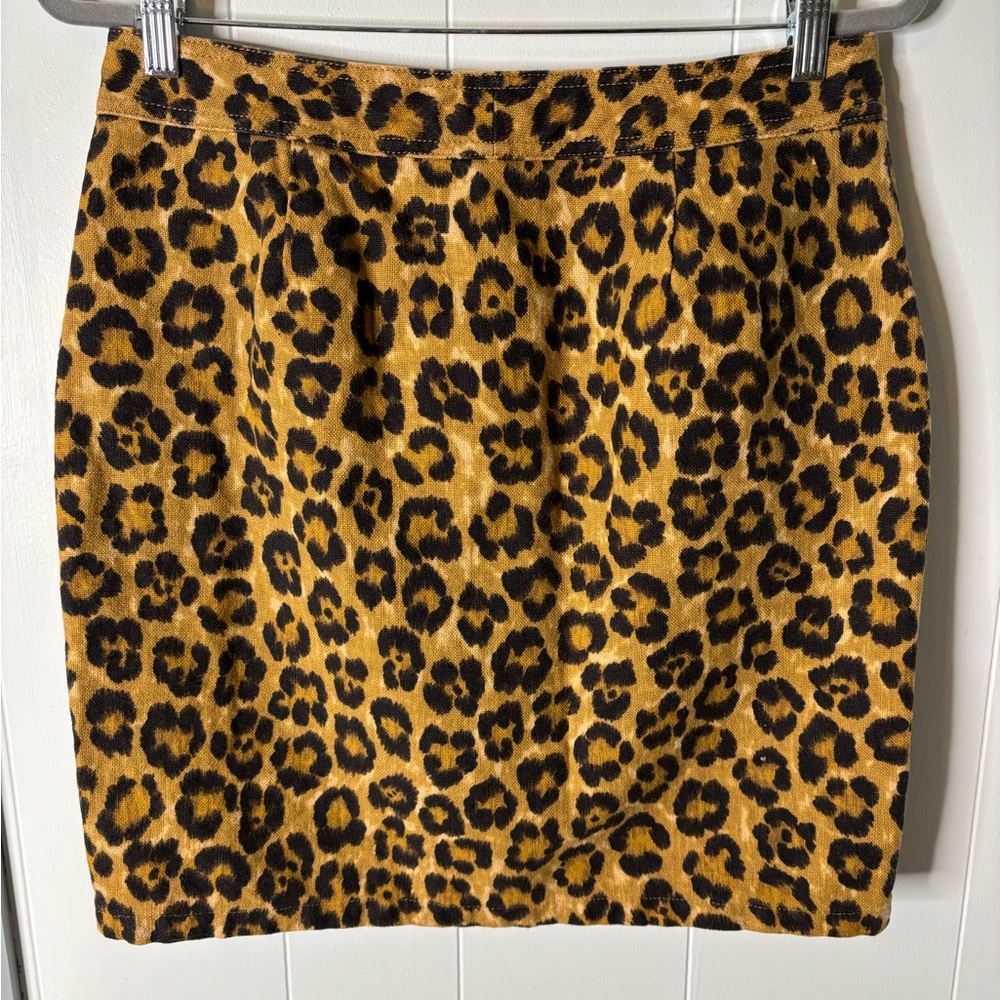 LRL Ralph Lauren Cheetah Pencil Print Skirt Size 8, Linen/Cotton, Button Front - Picture 2 of 11
